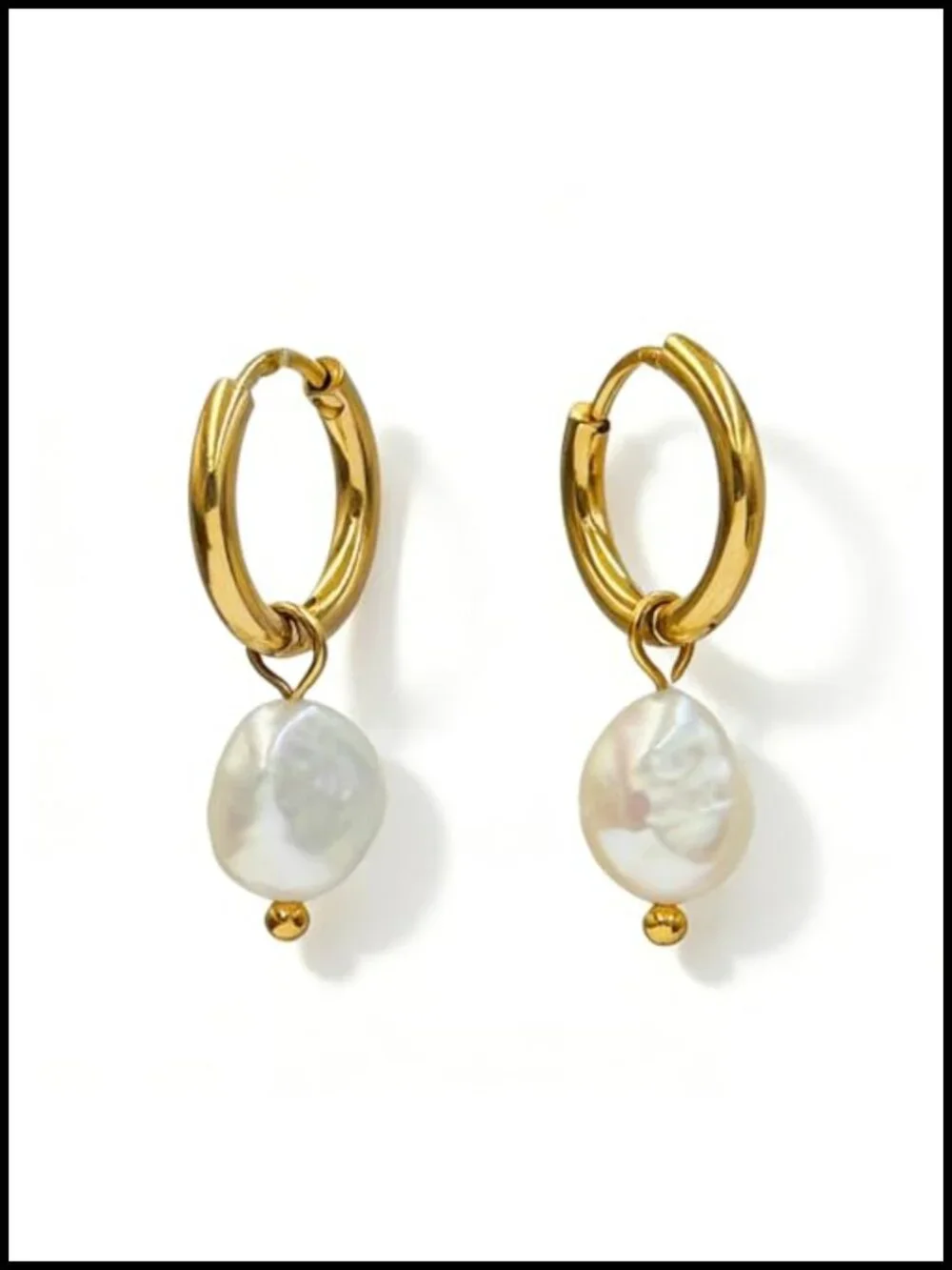 Huggie Hoop Pearl Earrings Hypoallergenic Gold-Plated Stainless Steel Drop